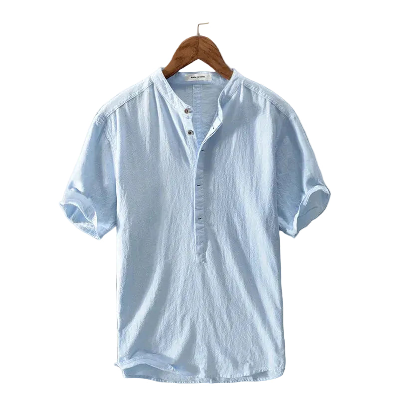 Men's Short Sleeve Henley with Band Collar
