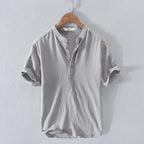 Men's Short Sleeve Henley with Band Collar