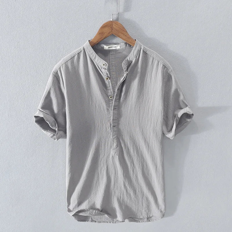 Men's Short Sleeve Henley with Band Collar