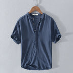 Men's Short Sleeve Henley with Band Collar