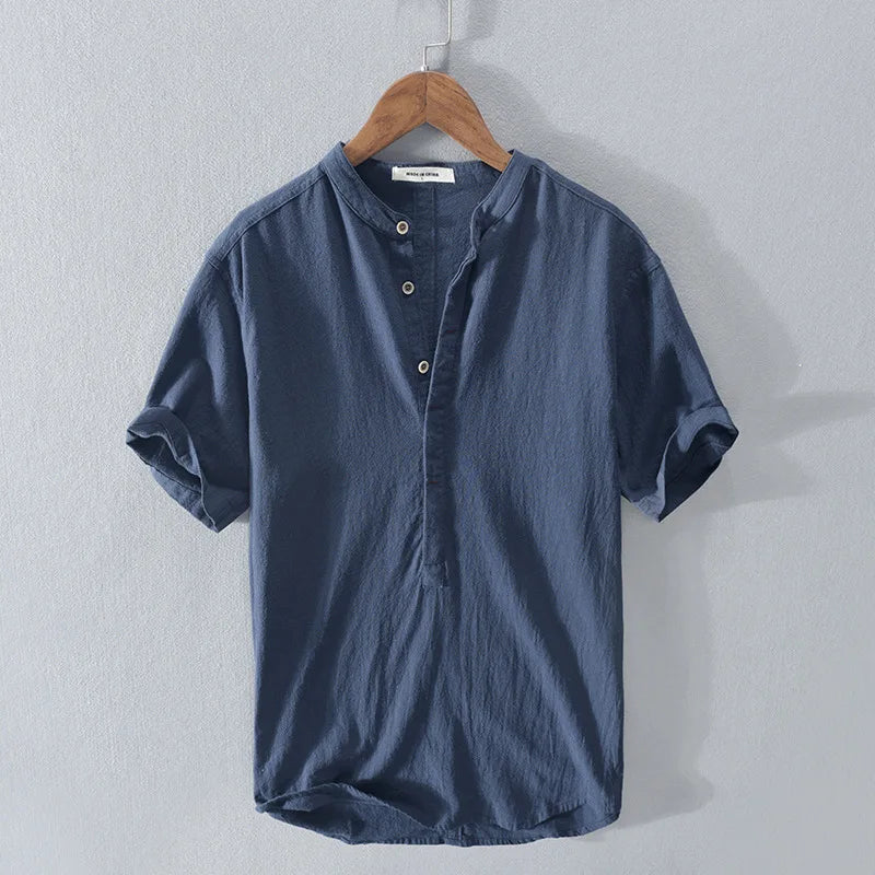 Men's Short Sleeve Henley with Band Collar