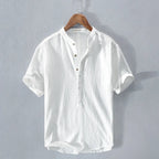 Men's Short Sleeve Henley with Band Collar