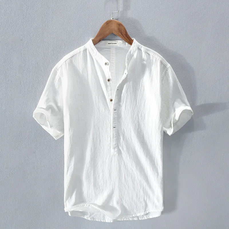 Men's Short Sleeve Henley with Band Collar