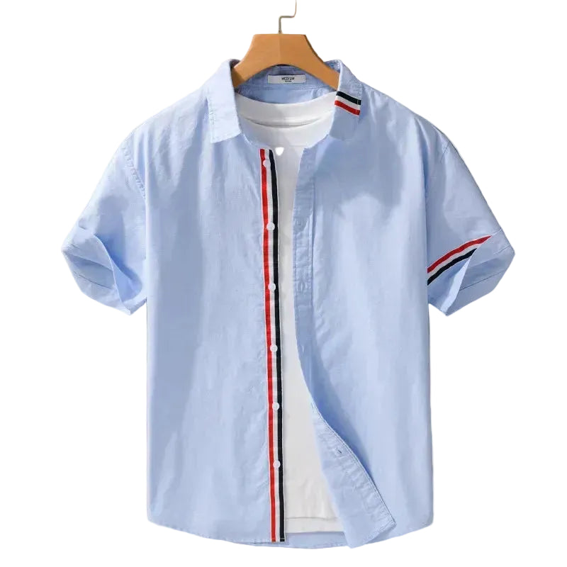 Men's Short Sleeve Shirt with Contrast Stripe Placket