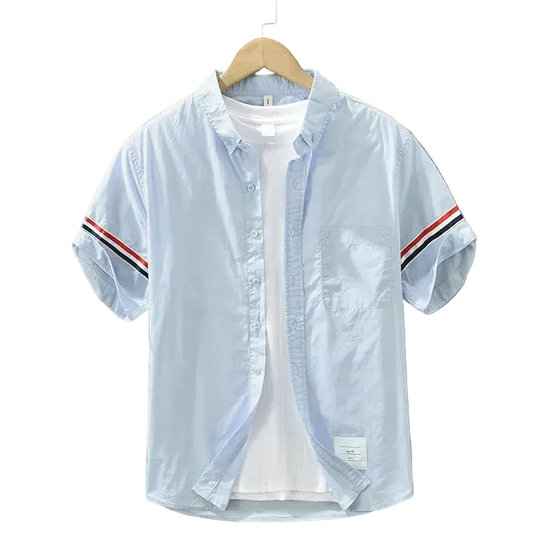 Men's Short Sleeve Shirt with Striped Sleeve Cuffs