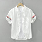 Men's Short Sleeve Shirt with Striped Sleeve Cuffs