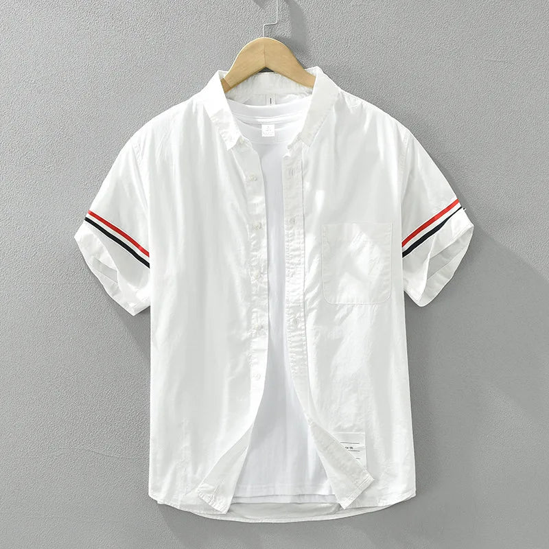 Men's Short Sleeve Shirt with Striped Sleeve Cuffs