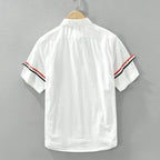 Men's Short Sleeve Shirt with Striped Sleeve Cuffs