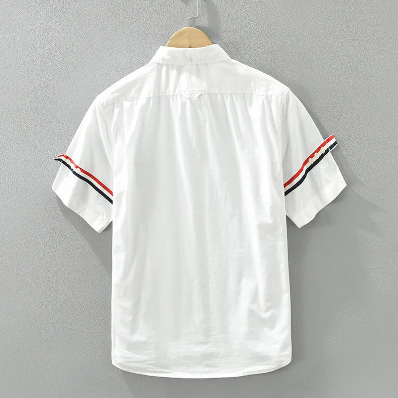 Men's Short Sleeve Shirt with Striped Sleeve Cuffs