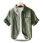 Men's Short Sleeve Wave Texture Shirt with Chest Pocket