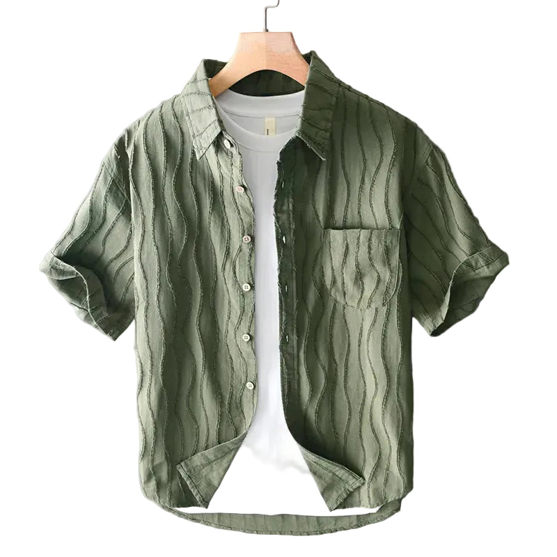 Men's Short Sleeve Wave Texture Shirt with Chest Pocket