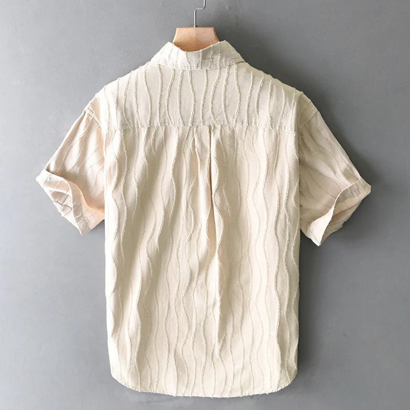Men's Short Sleeve Wave Texture Shirt with Chest Pocket