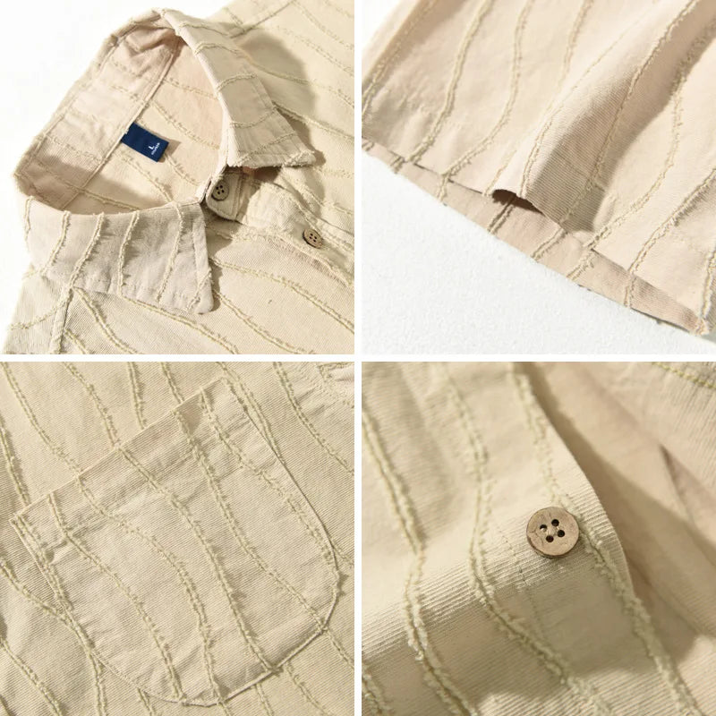 Men's Short Sleeve Wave Texture Shirt with Chest Pocket