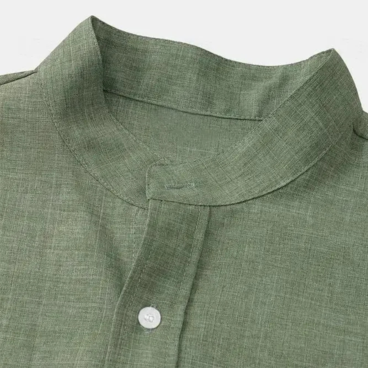Men's Stand Collar Short Sleeve Button-Up Shirt with Rolled Cuffs