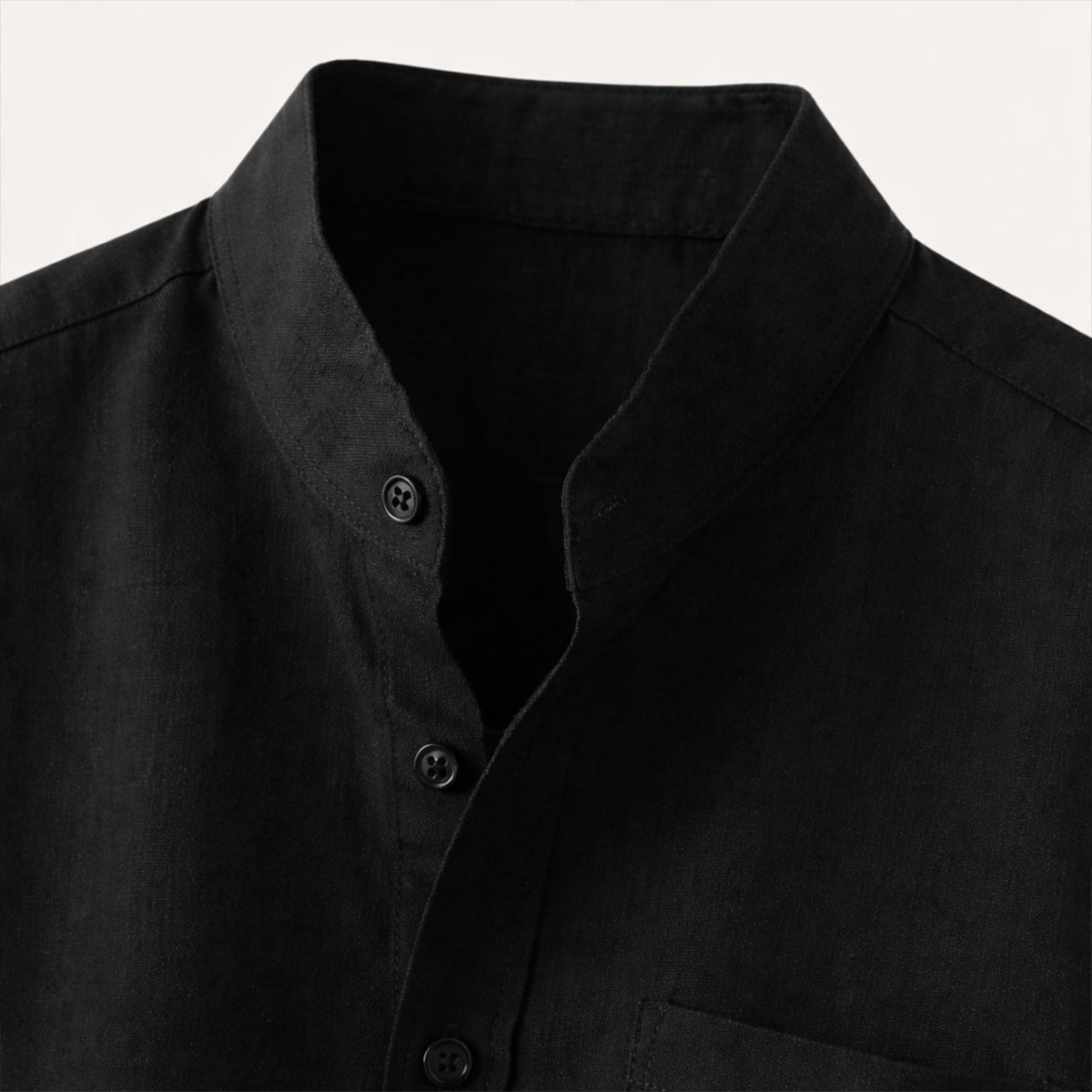 Men's Stand Collar Short Sleeve Button-Up Shirt with Rolled Cuffs