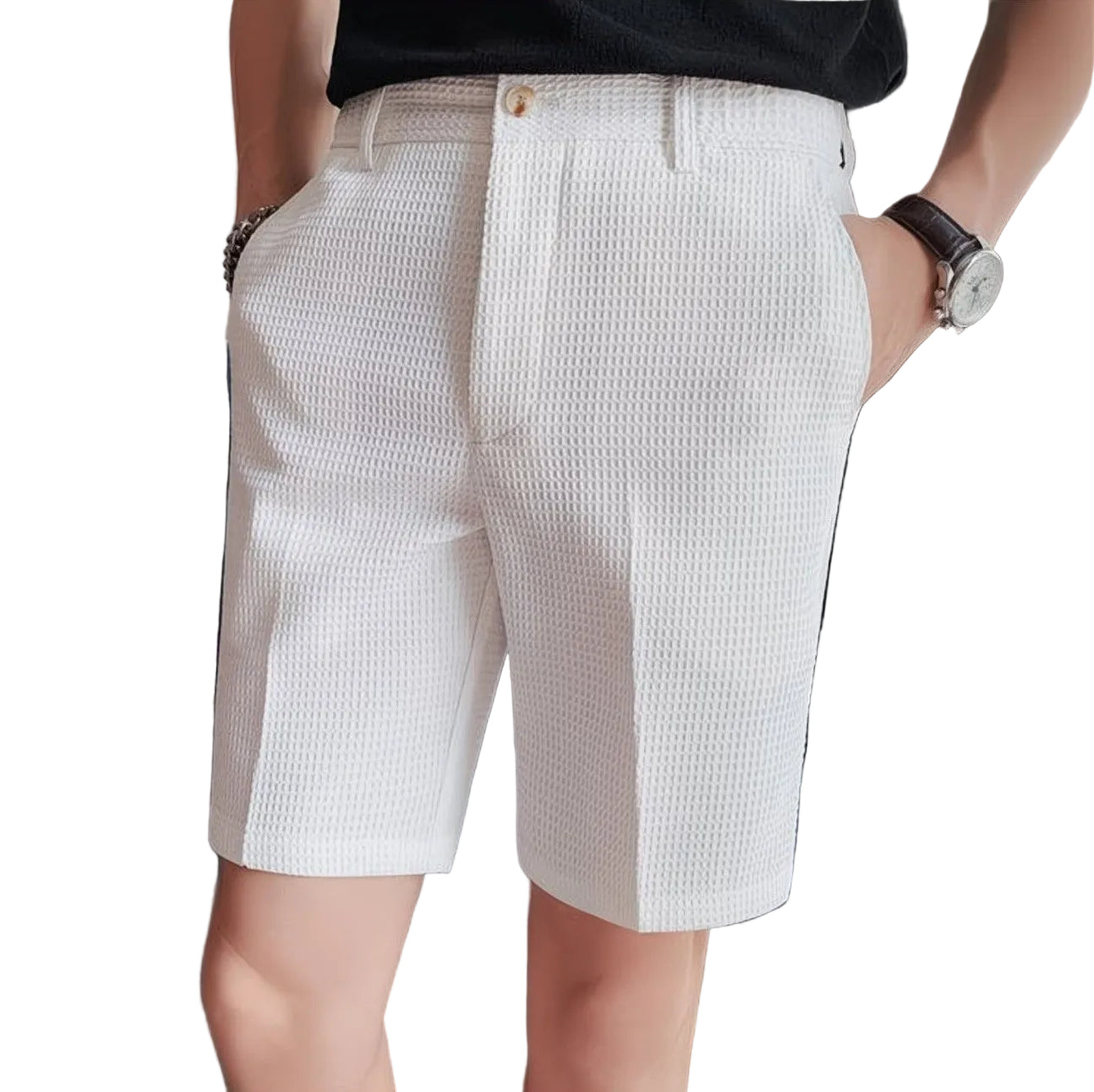 Men's Straight Cut Shorts with Waffle Texture