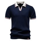 Men's Stripe Trim Collar Ribbed Knit Polo Shirt