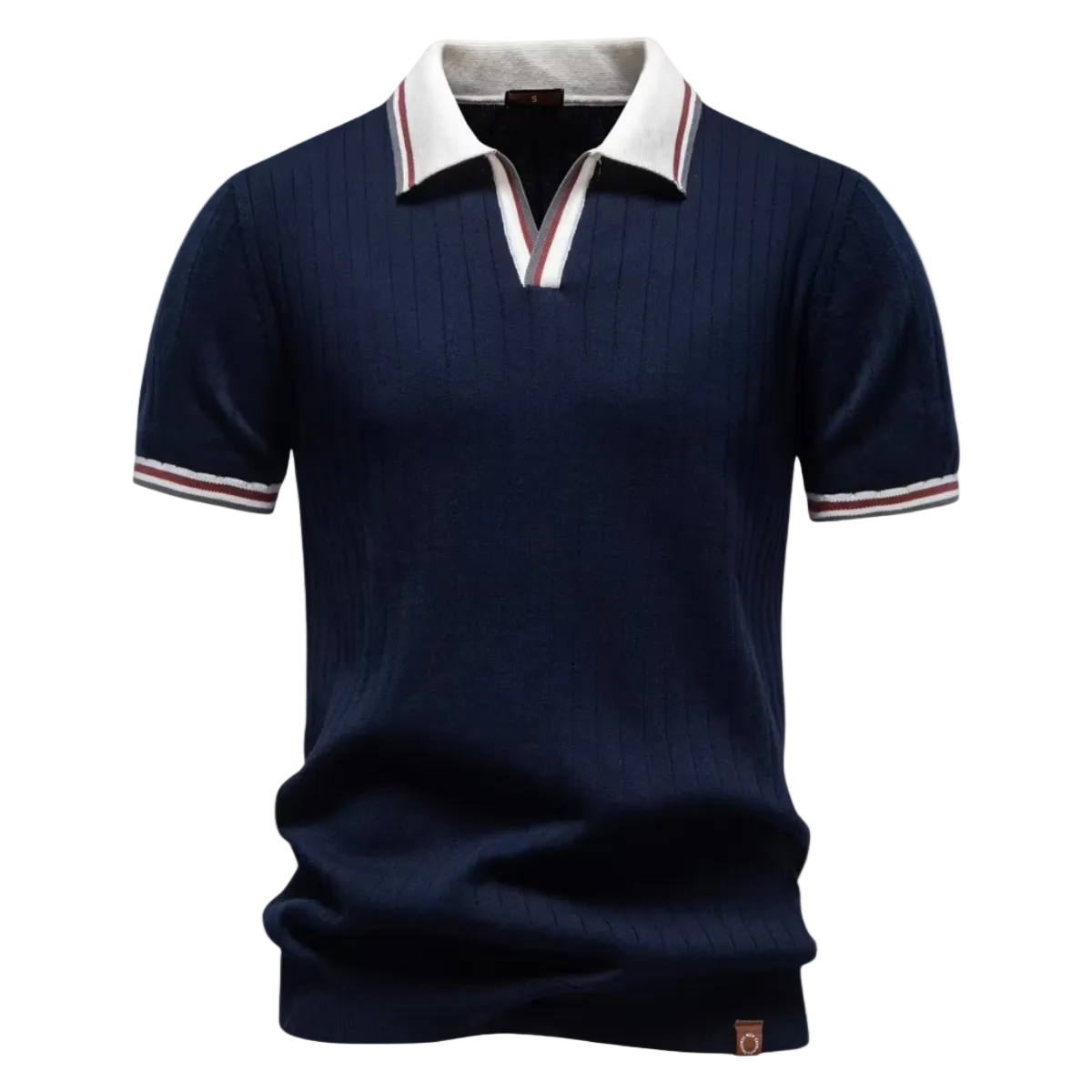 Men's Stripe Trim Collar Ribbed Knit Polo Shirt