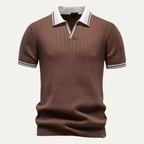 Men's Stripe Trim Collar Ribbed Knit Polo Shirt