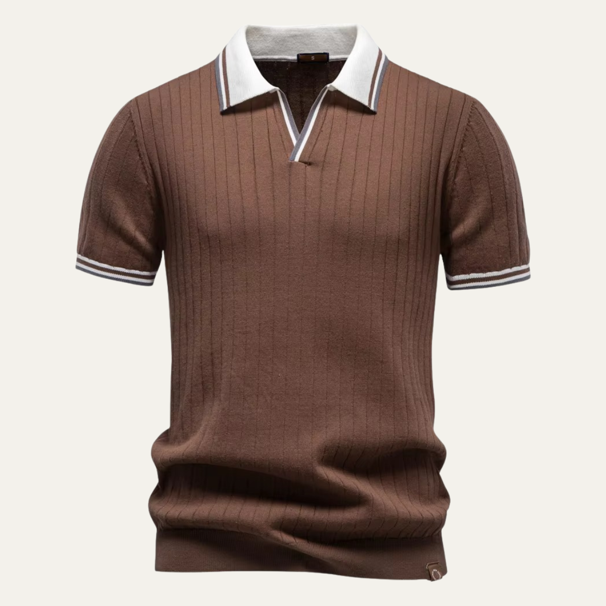 Men's Stripe Trim Collar Ribbed Knit Polo Shirt