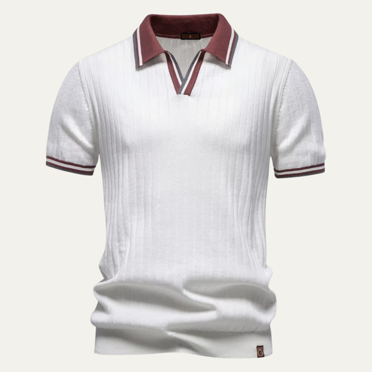 Men's Stripe Trim Collar Ribbed Knit Polo Shirt
