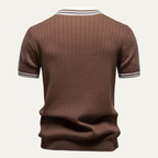 Men's Stripe Trim Collar Ribbed Knit Polo Shirt