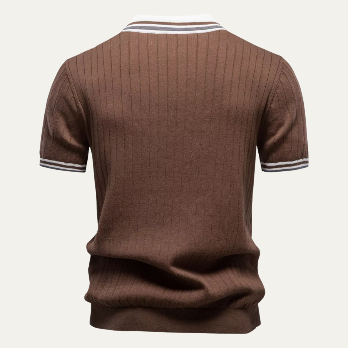 Men's Stripe Trim Collar Ribbed Knit Polo Shirt