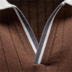 Men's Stripe Trim Collar Ribbed Knit Polo Shirt
