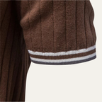 Men's Stripe Trim Collar Ribbed Knit Polo Shirt