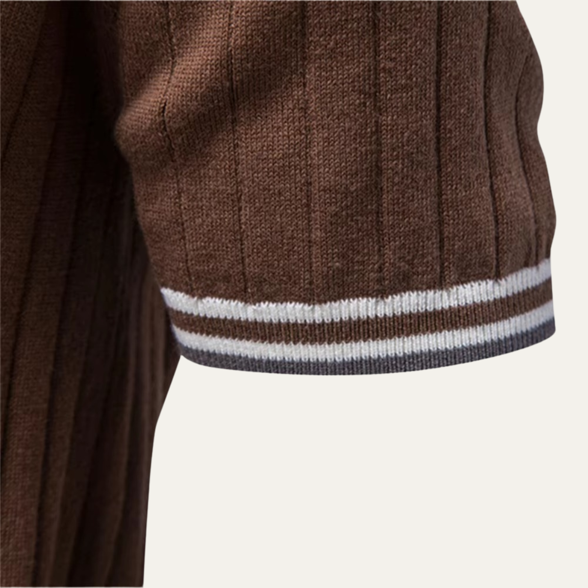 Men's Stripe Trim Collar Ribbed Knit Polo Shirt
