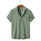 Men's Striped Camp Collar Short Sleeve Shirt