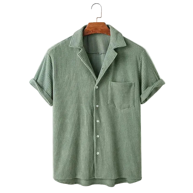 Men's Striped Camp Collar Short Sleeve Shirt