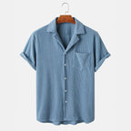 Men's Striped Camp Collar Short Sleeve Shirt