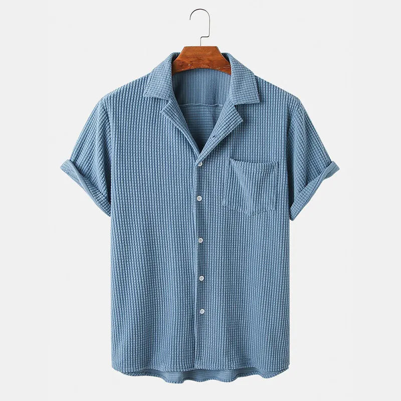 Men's Striped Camp Collar Short Sleeve Shirt