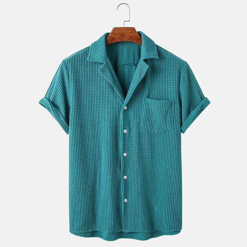 Men's Striped Camp Collar Short Sleeve Shirt