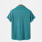 Men's Striped Camp Collar Short Sleeve Shirt