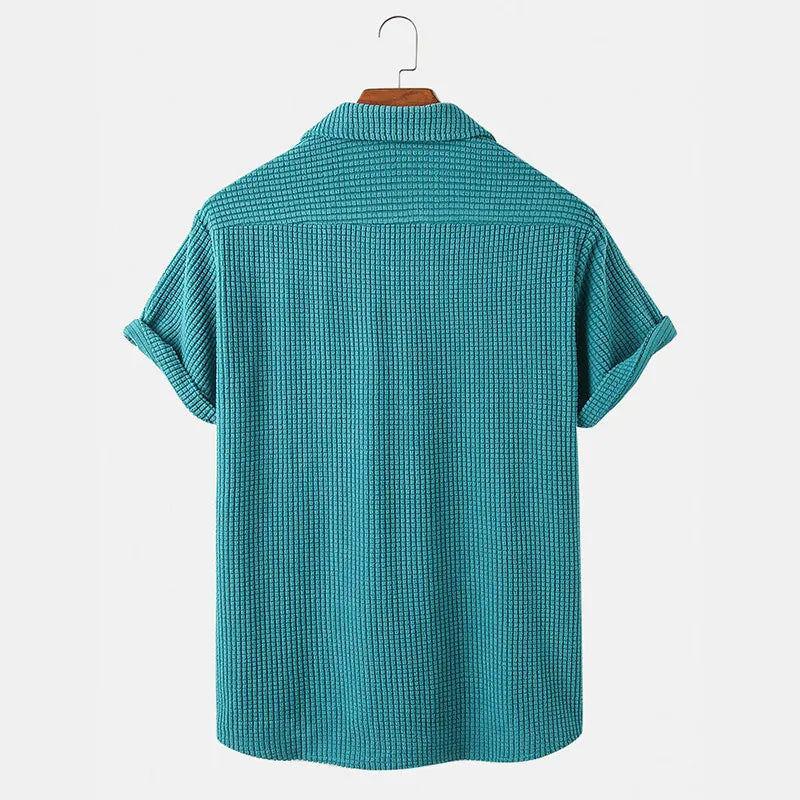 Men's Striped Camp Collar Short Sleeve Shirt