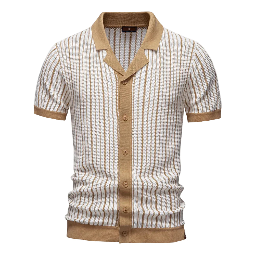 Men's Striped Short Sleeve Shirt with Contrast Trim