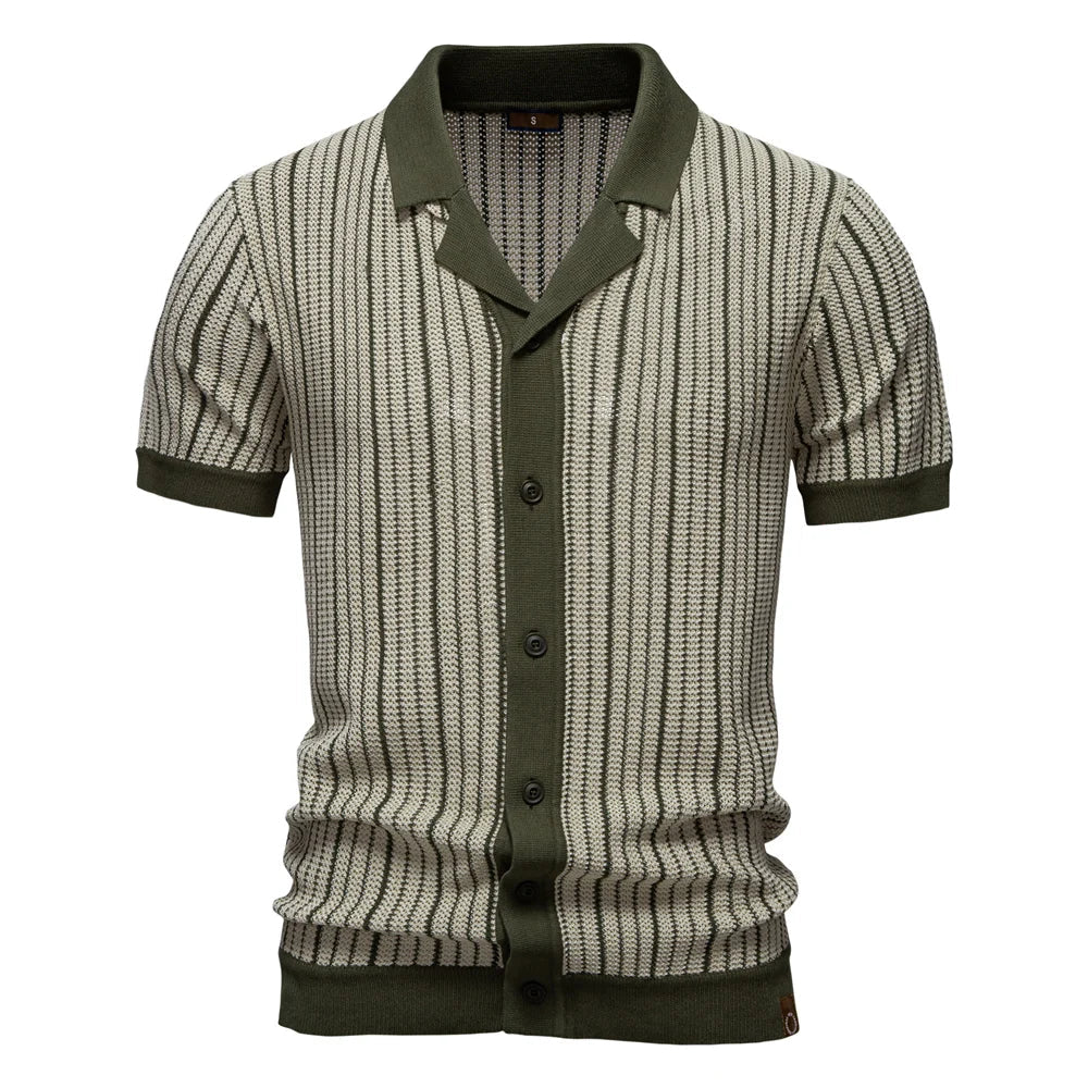 Men's Striped Short Sleeve Shirt with Contrast Trim