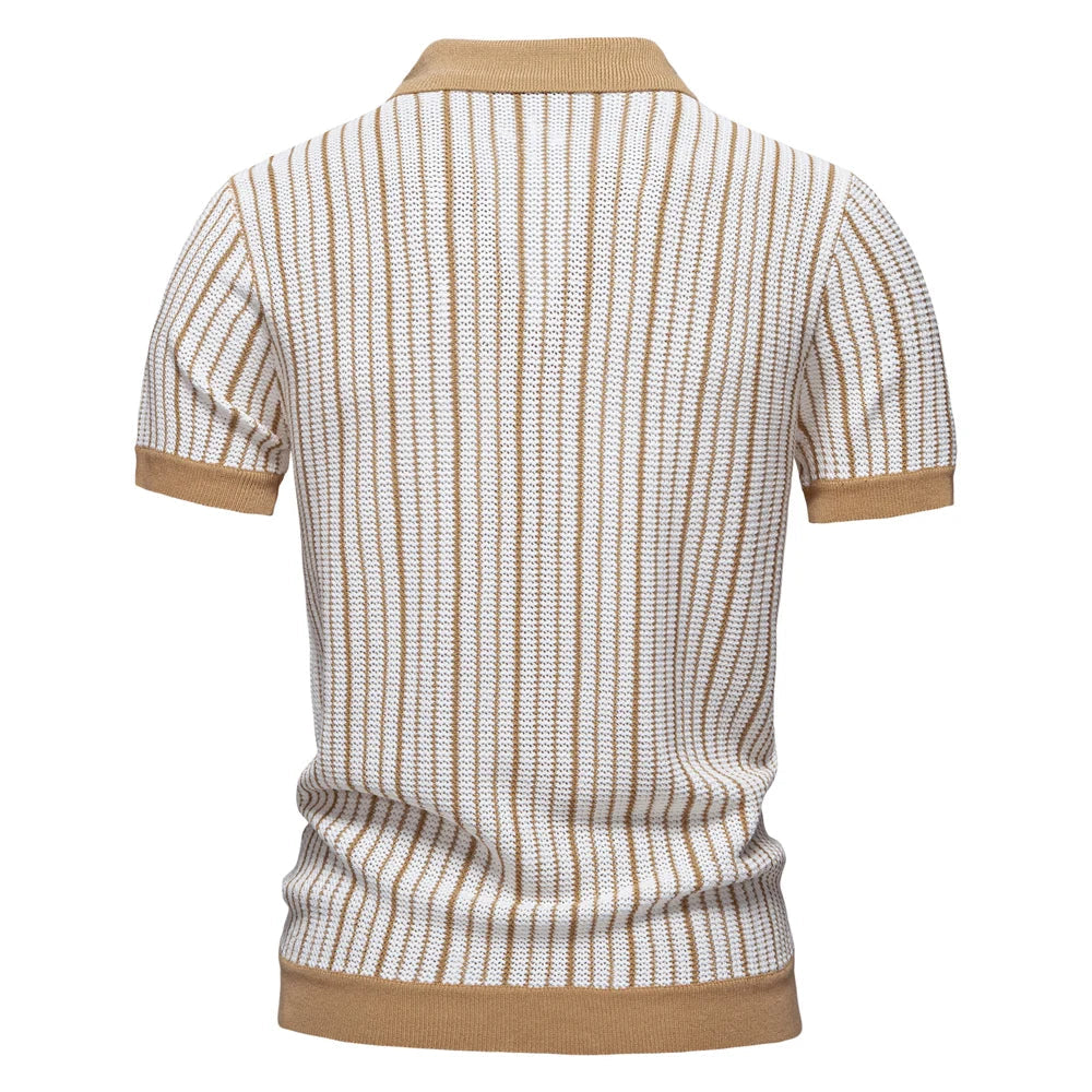 Men's Striped Short Sleeve Shirt with Contrast Trim