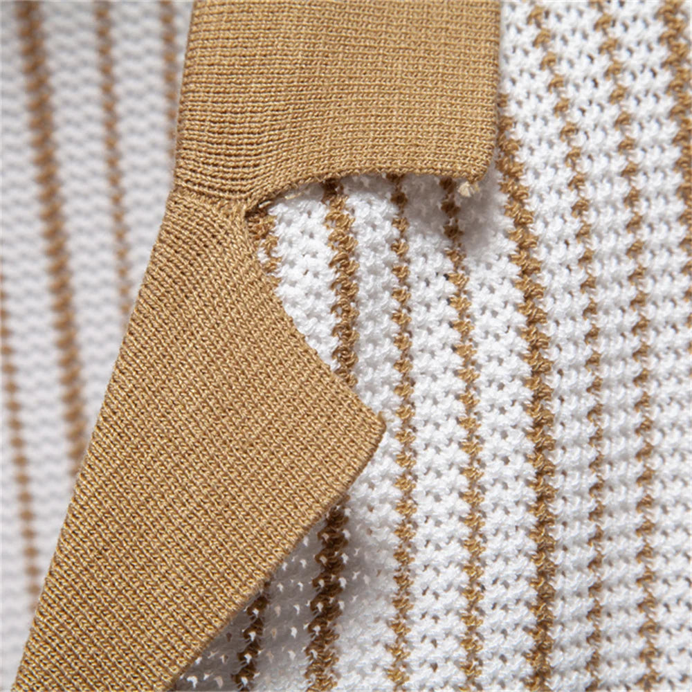 Men's Striped Short Sleeve Shirt with Contrast Trim