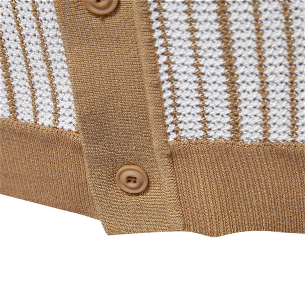 Men's Striped Short Sleeve Shirt with Contrast Trim