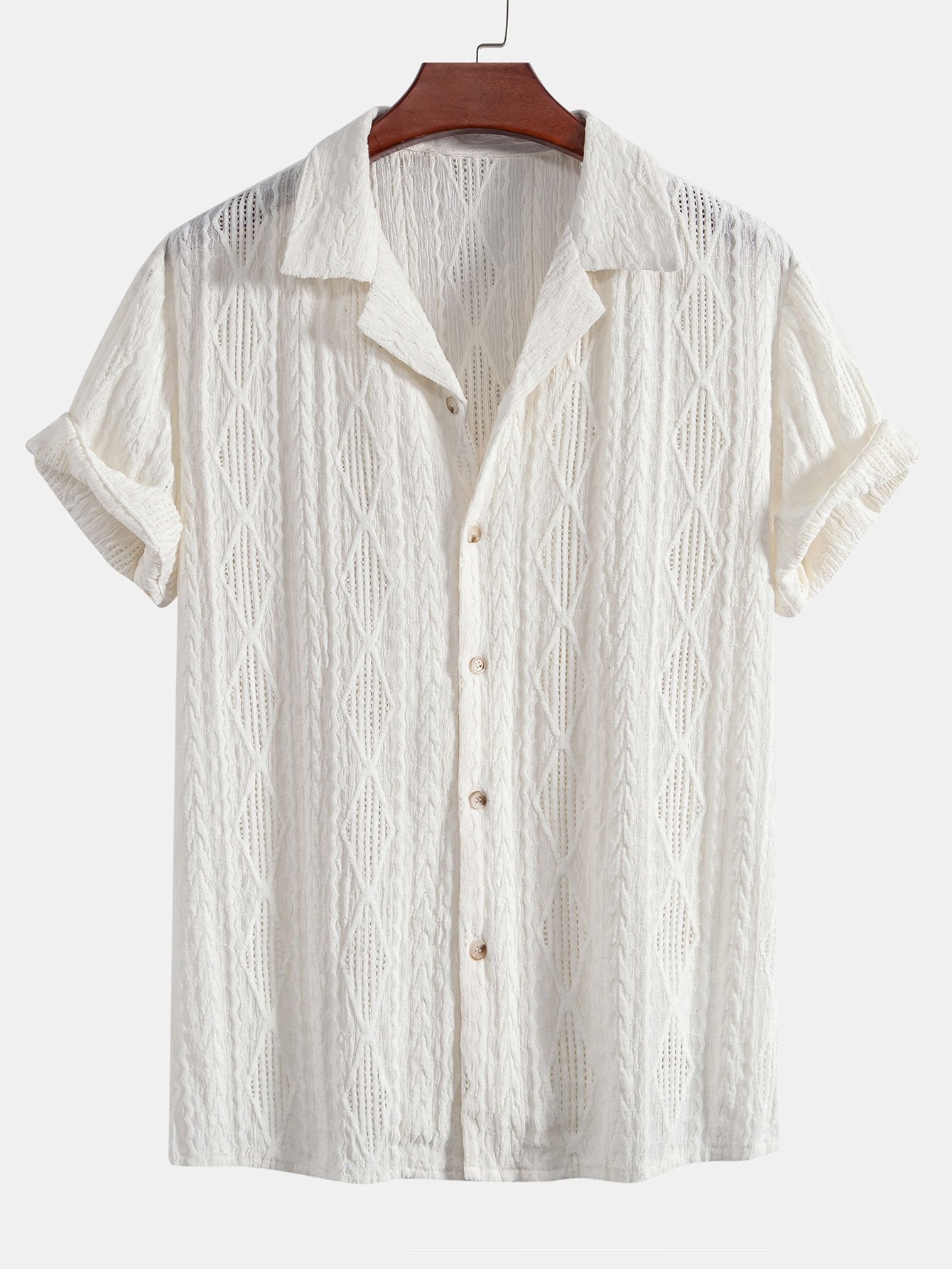 Men's Textured Camp Collar Short Sleeve Shirt