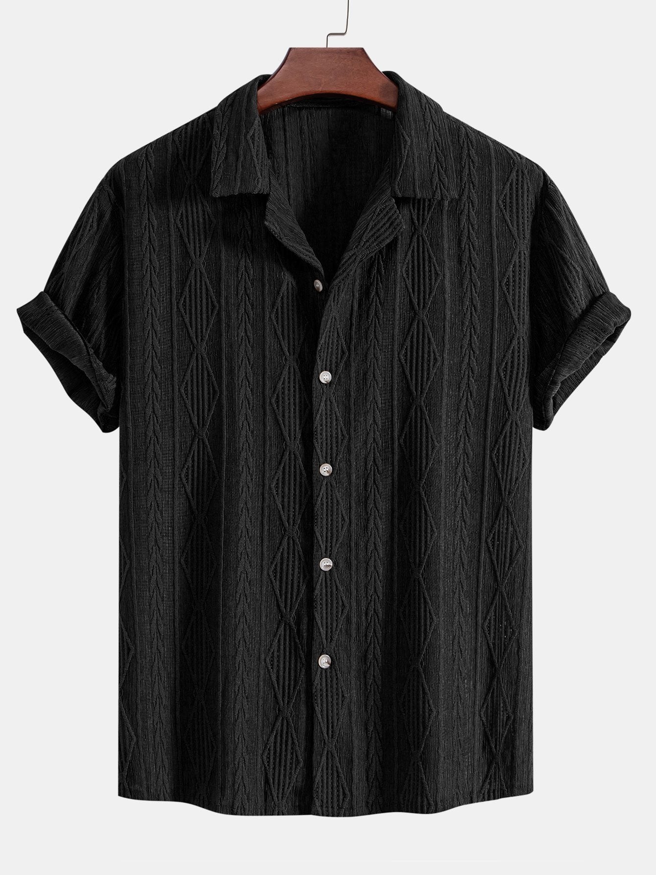 Men's Textured Camp Collar Short Sleeve Shirt