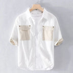 Men's Two-Tone Short Sleeve Shirt with Contrast Patch Pockets