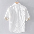 Men's Two-Tone Short Sleeve Shirt with Contrast Patch Pockets