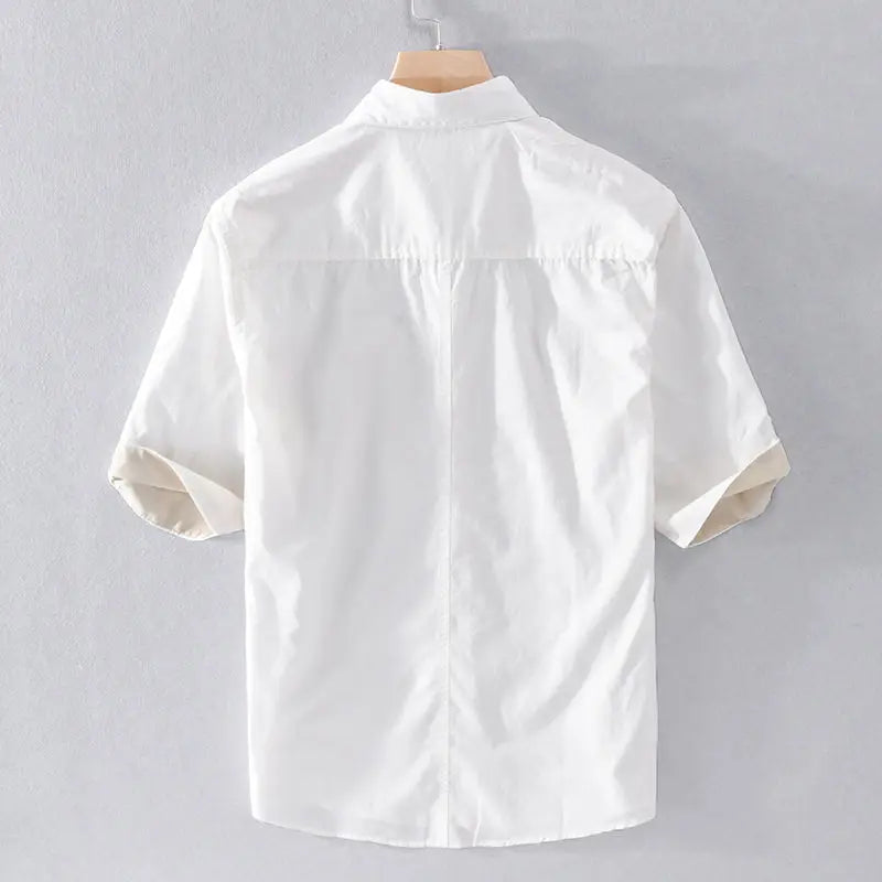 Men's Two-Tone Short Sleeve Shirt with Contrast Patch Pockets