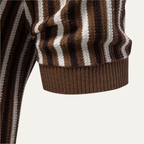 Men's Vertical Stripe Knit Polo Shirt with Open V-Notch Collar