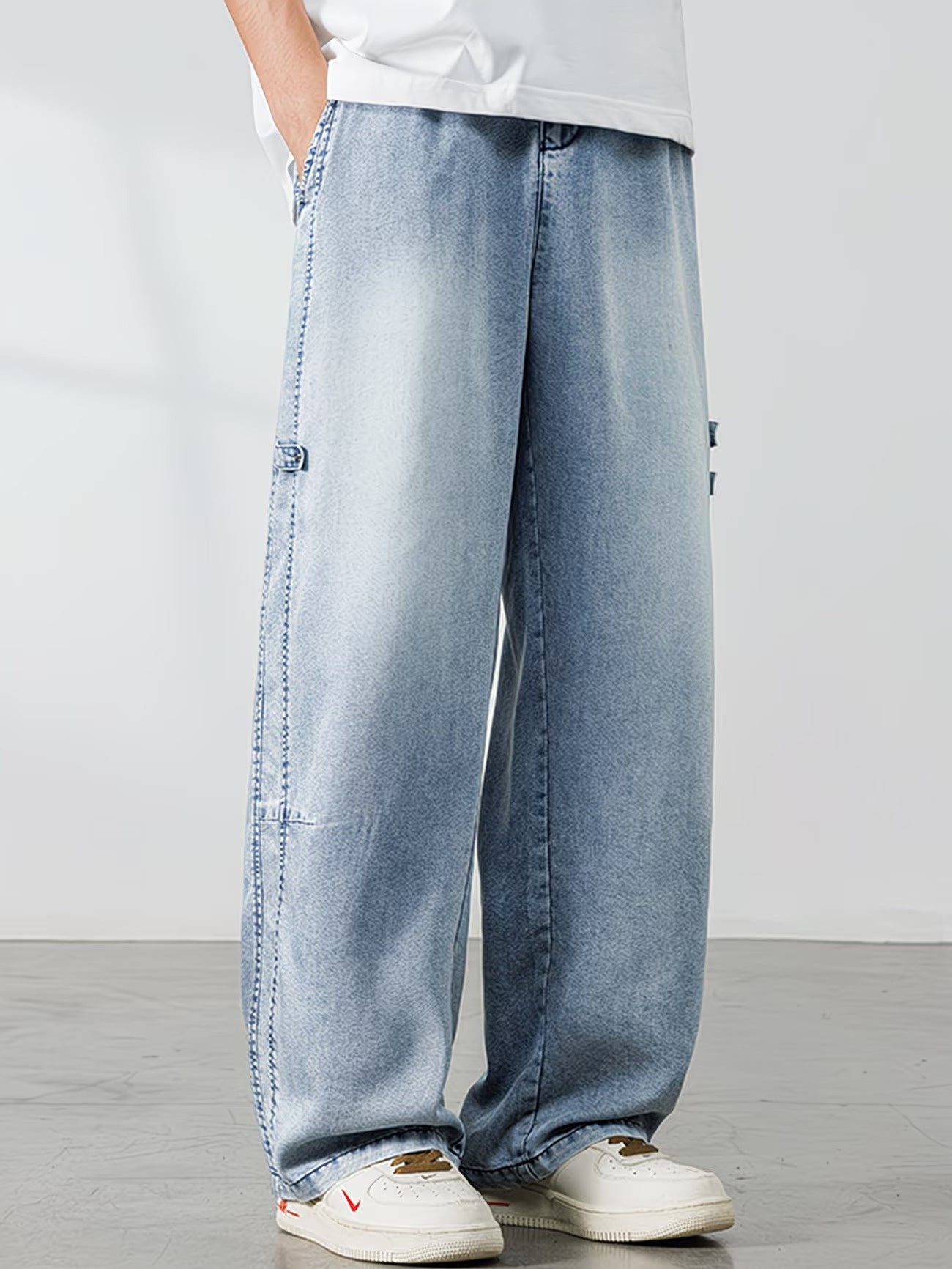Men's Wide-Leg Acid Wash Pants