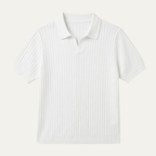 Men's Wide Rib Knit Button Placket Polo Shirt